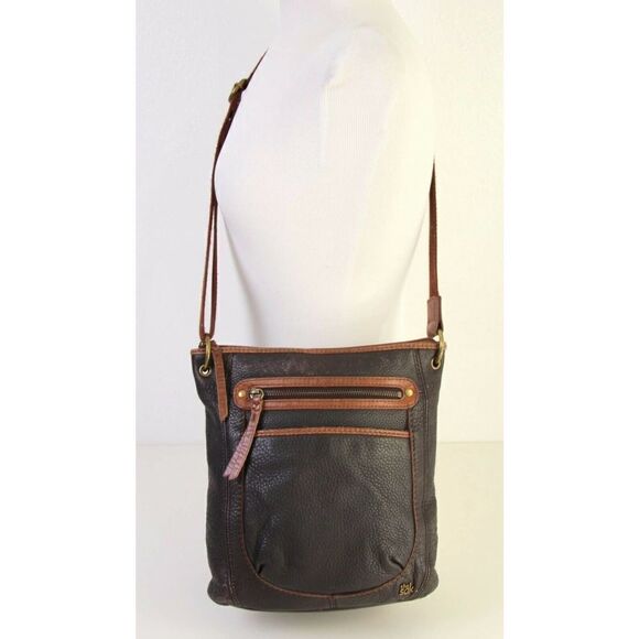 THE SAK TWO TONE BROWN GENUINE LEATHER X-BODY SHOULDER BAG HANDBAG CROSSBODY - Picture 2 of 10